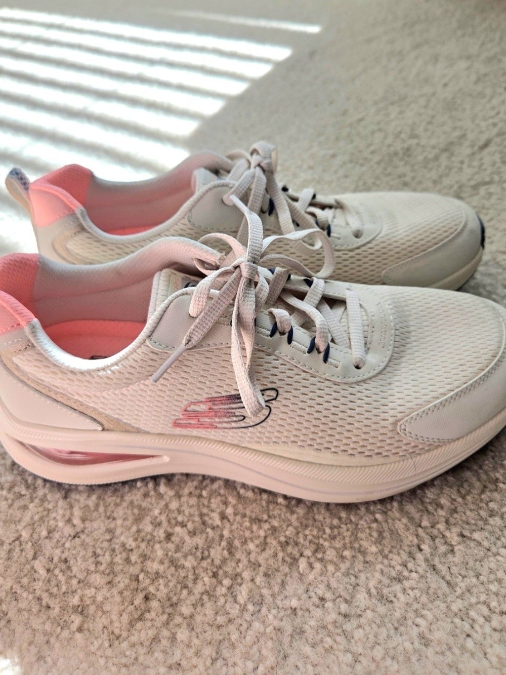Skechers Air Women’s White Sneakers with Pink Accents